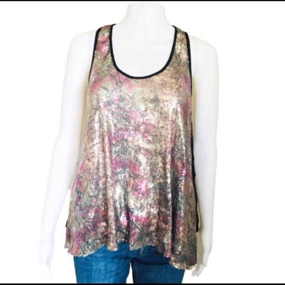 RIVER ISLAND Racer Back Flowy Tank/Top With Sequin Lace Back Black Size 6/UK 10 - Picture 3 of 7